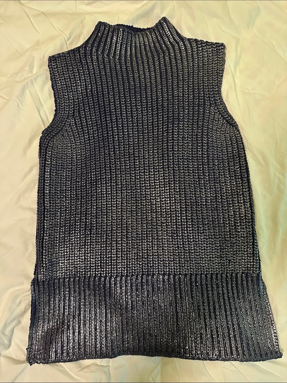 Pilcro Sleeveless Metallic Knit Top - Navy Blue